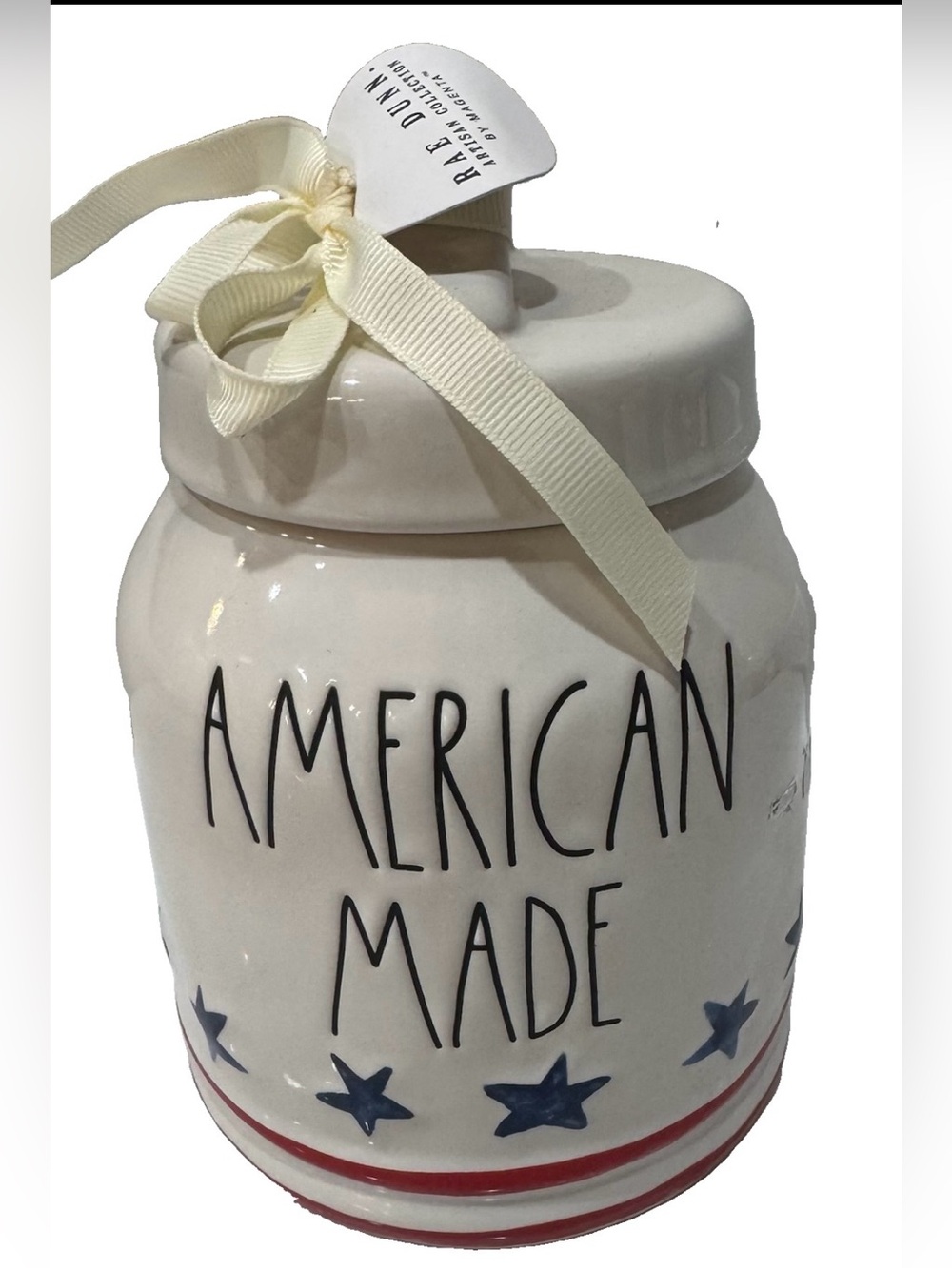 Rae Dunn Patriotic Canister/Cookie Jar “American Made” 3D Stars & Stripes New